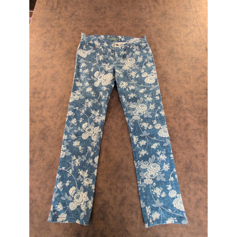 Lauren Ralph Lauren Floral Denim Jeans Blue White‎ Straight Leg Size 4 Botanical
